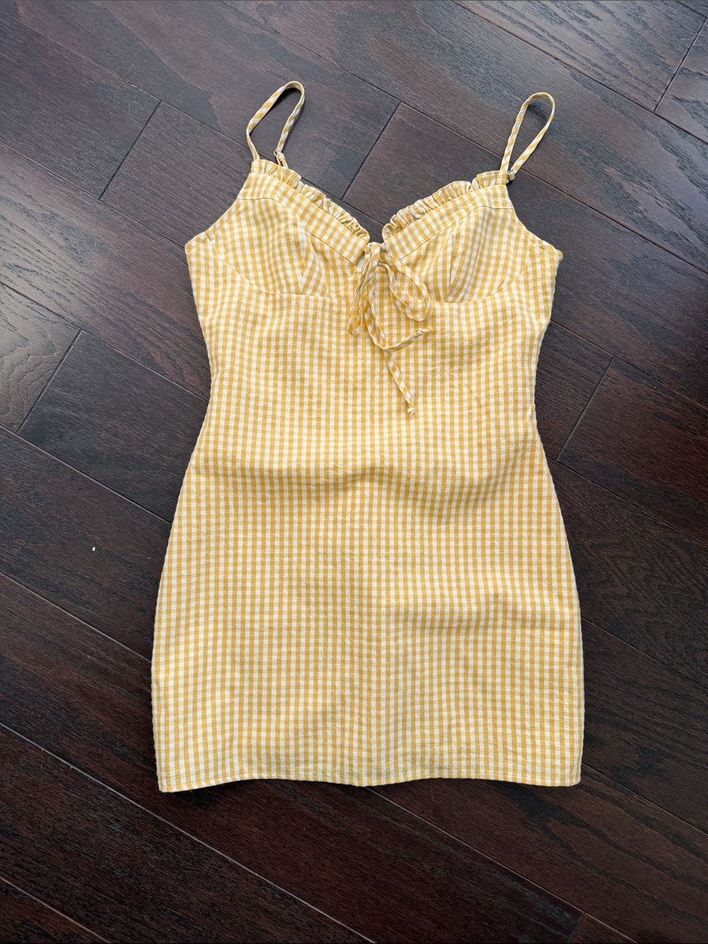 La Hearts Yellow Gingham Tie-Front Mini Dress
